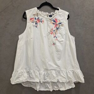 Kaari Blue Curvy Embroidered Mini Dress Women's Size 2X Ruffle Boho Cottage